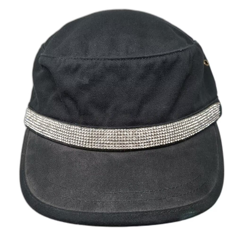 econscious Army Cap Hat Black Silver OS Slideback Rhinestone Organic Cotton